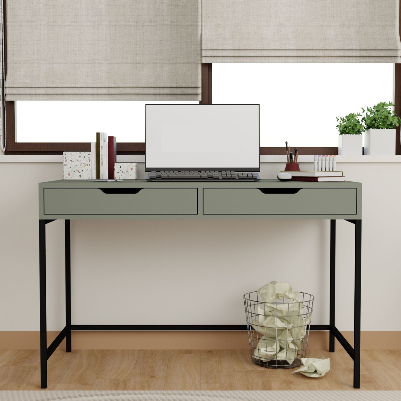 Birou, Hanah Home, Working 1600-79, 120x77.4x55 cm, Verde - imagine 7